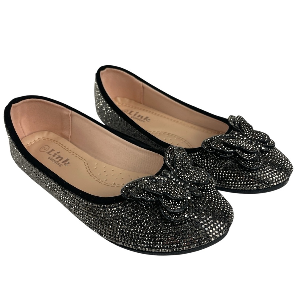 Girls Butterfly Rhinestone Ballet Flat Loafer Shoes Size 2
